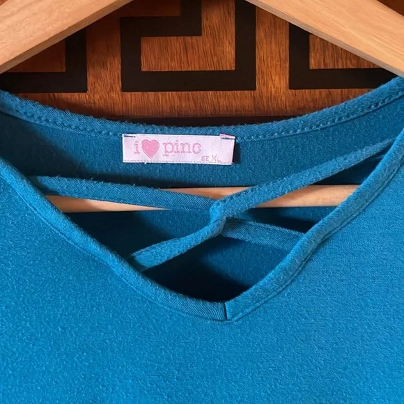 I Love Pinc Girls XL Blue Tie Front Short Sleeve Tee Boho Casual Top - Picture 6 of 11